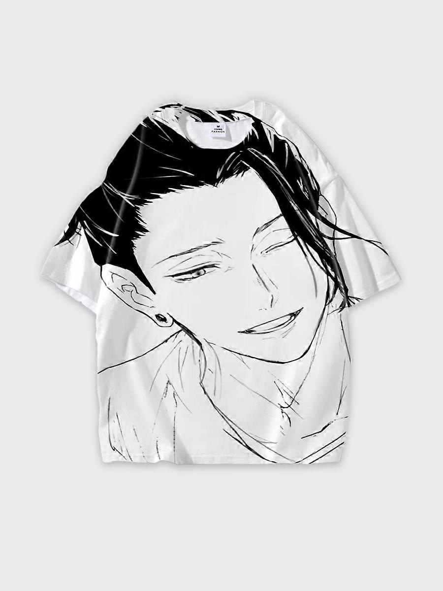 T-shirt round neck Character Pattern loose short sleeve P3145