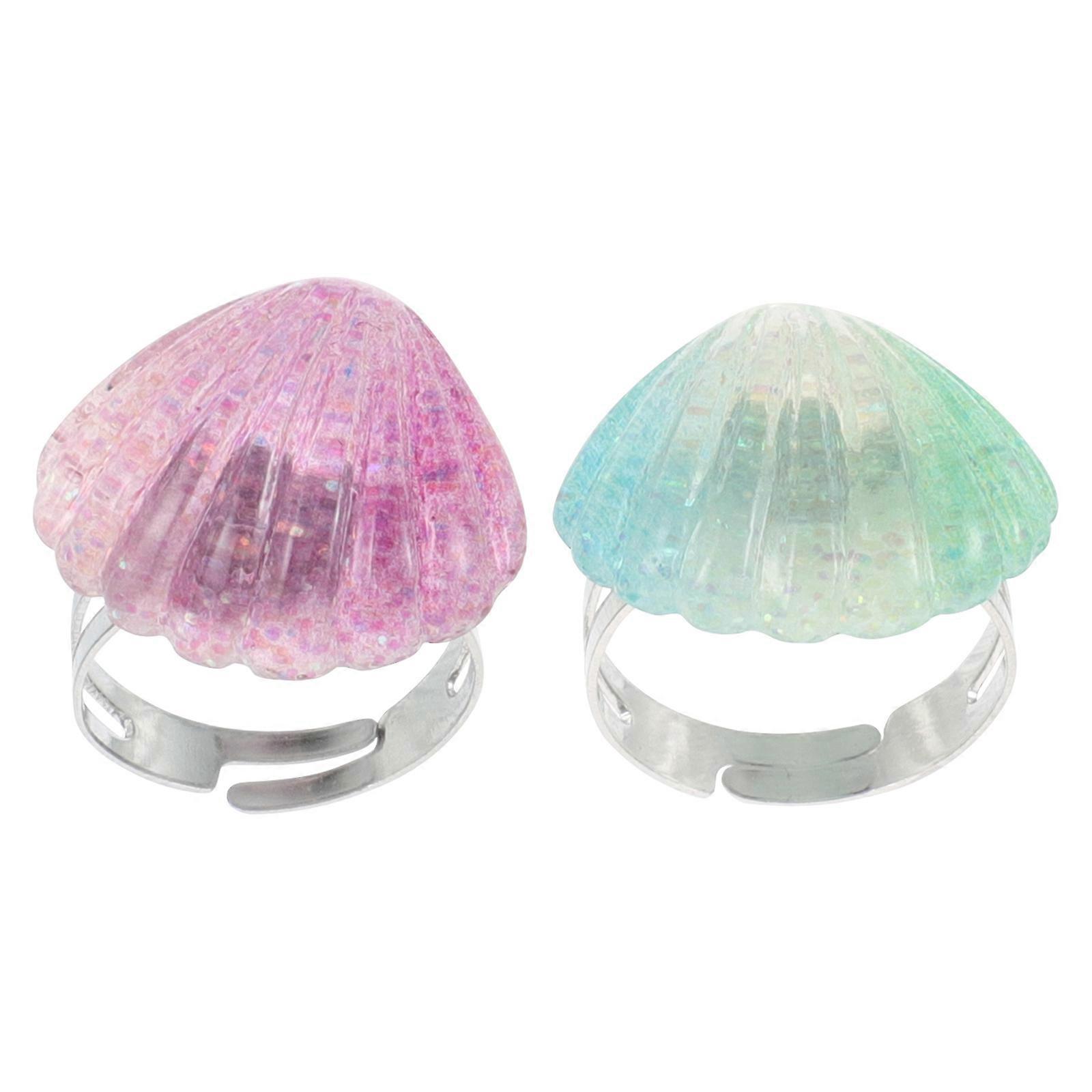 Cute Ocean Themed Resin Rings for Kids Comfortable Kids Jewelry for Party Assorted Color 2Pcs