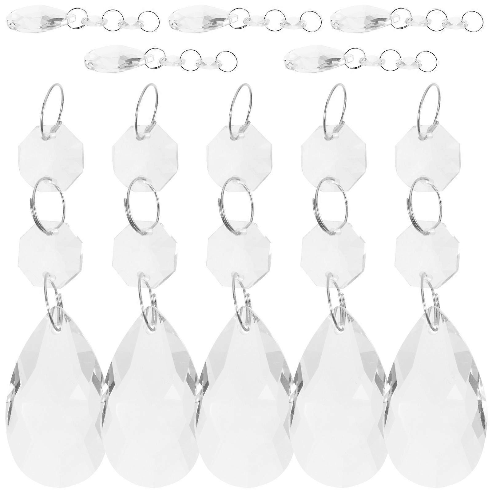 Crystal Pendant Decorative Hanging Beads for Decoration Transparent Glass Metallic Line 10pcs