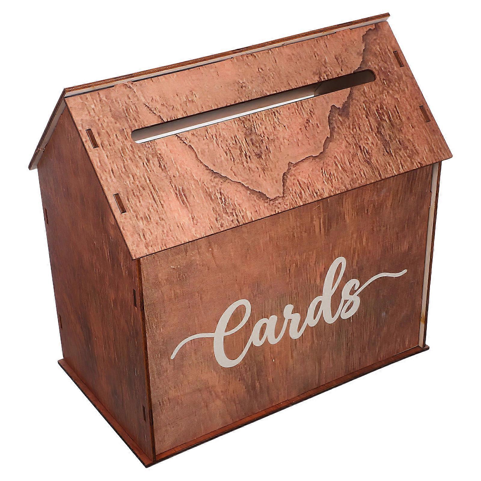 Rustic Wooden Card Box for Wedding Reception Decorations – Brown Keepsake for Bride and Groom