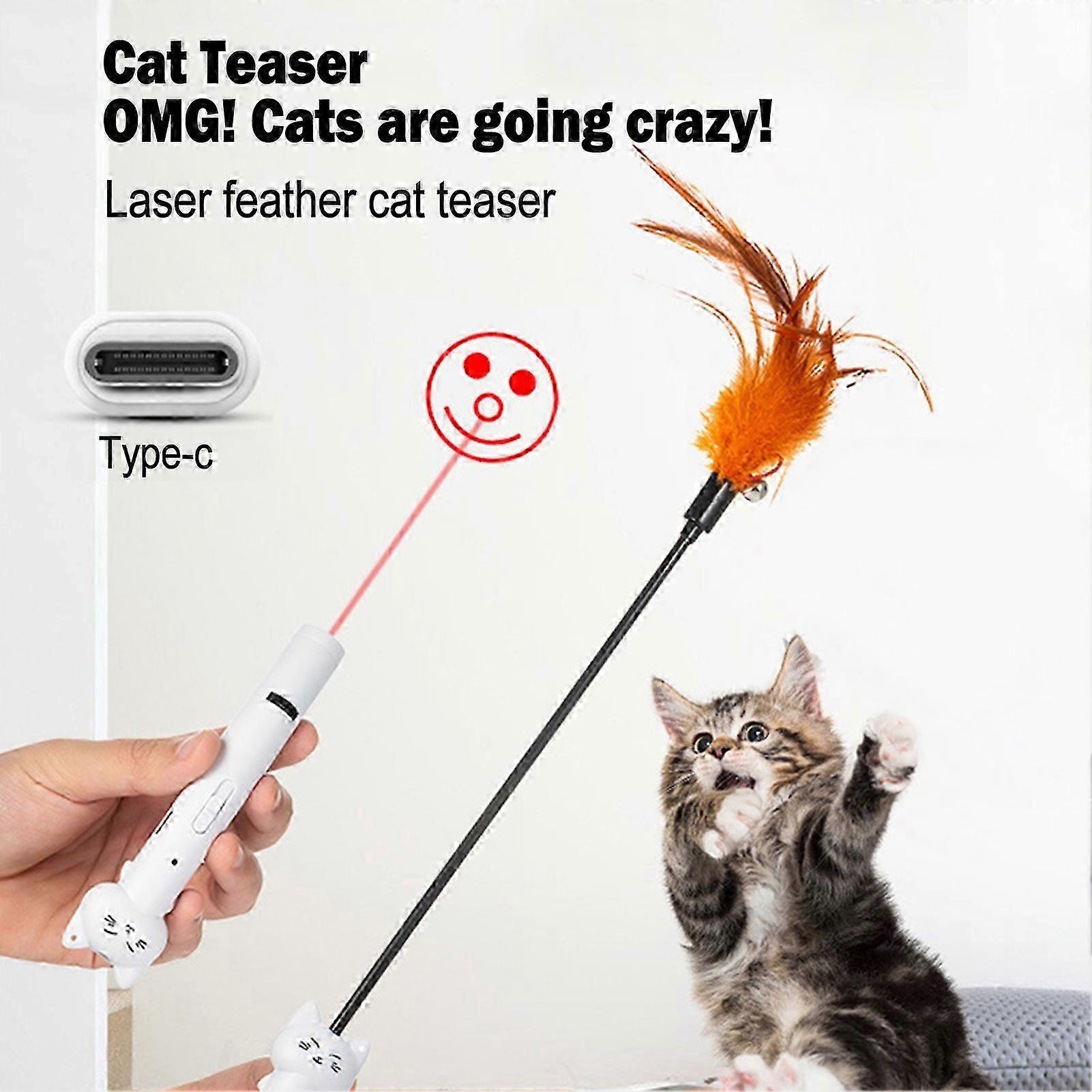 2025 Cat Toys Laser Teaser Laser Pointer Interactive Cat Toy for Cats to Chase Feather Type-C Rechargeable Infrared Teaser Pen Laser Infrared Teaser S
