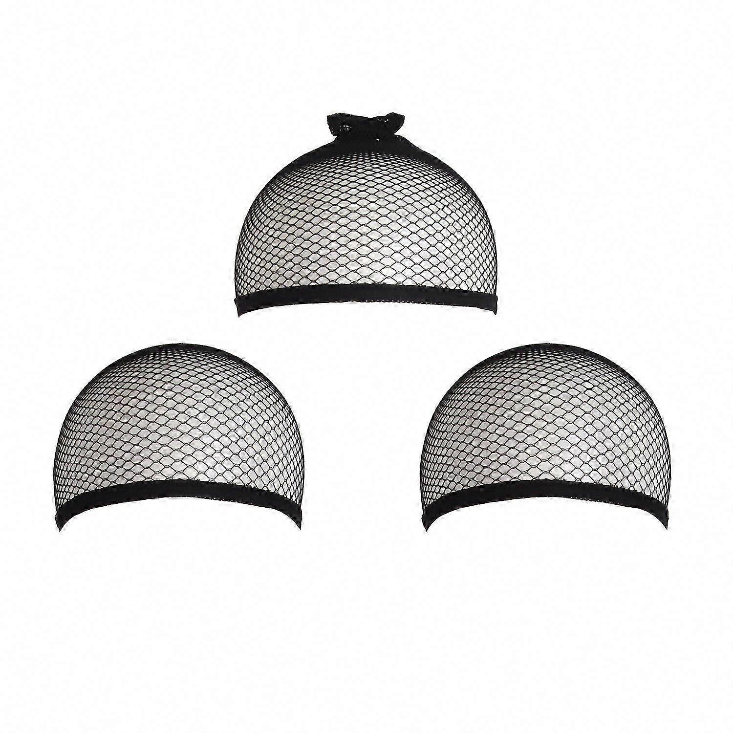 3 Pieces One Size Black Wig Caps(2 Elastic Hair Mesh +1 Elastic Hair Net Open End)