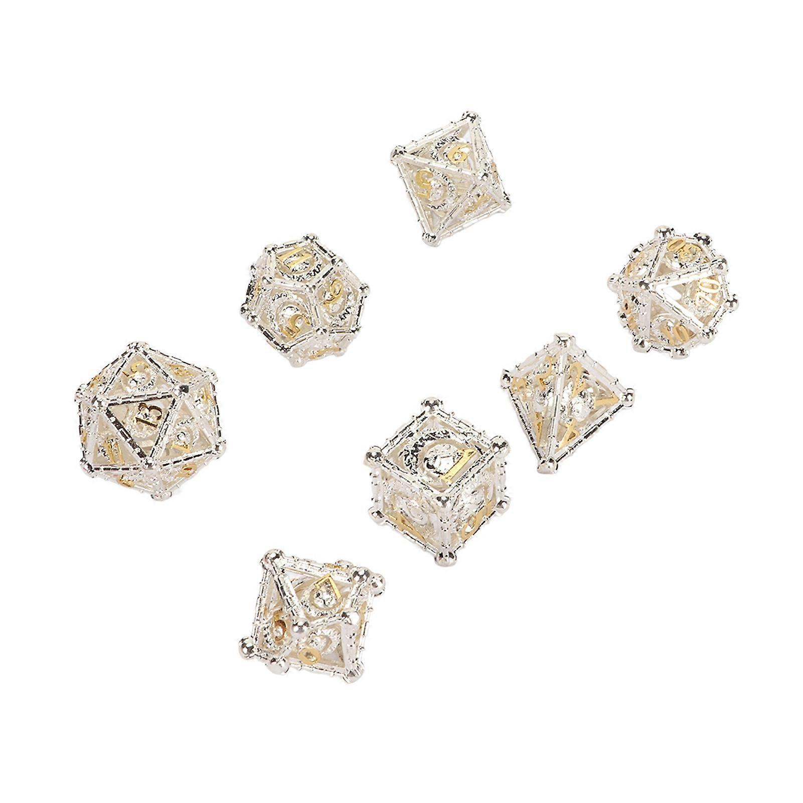 7Pcs Brass Multi-Sided Dice Set Hollow Polyhedral Kit Durable