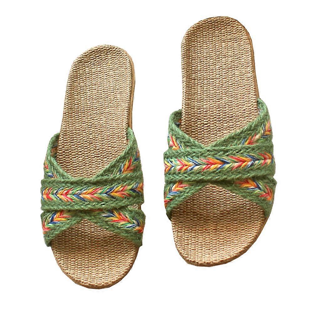 Summer Slippers Bohemian Style Comfortable Indoor Wear Green Color 1 Pair