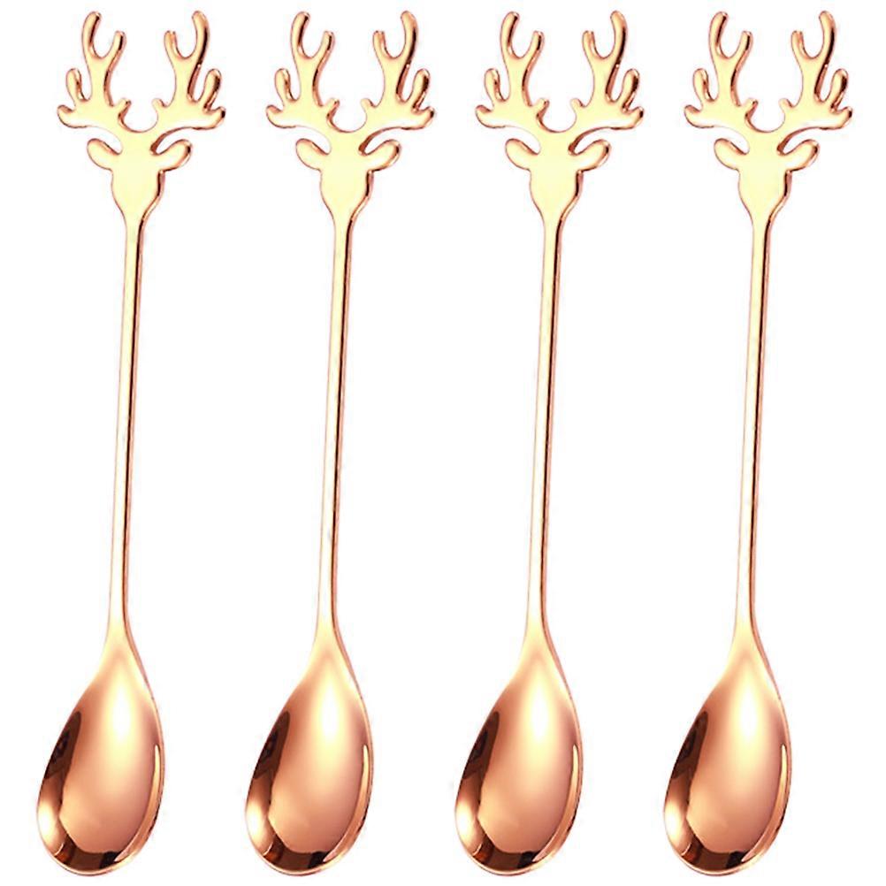 4Pcs Elk Handle Spoons For Children In Festive Celebrations 14.2X2.3X1CM Rust-proof Material