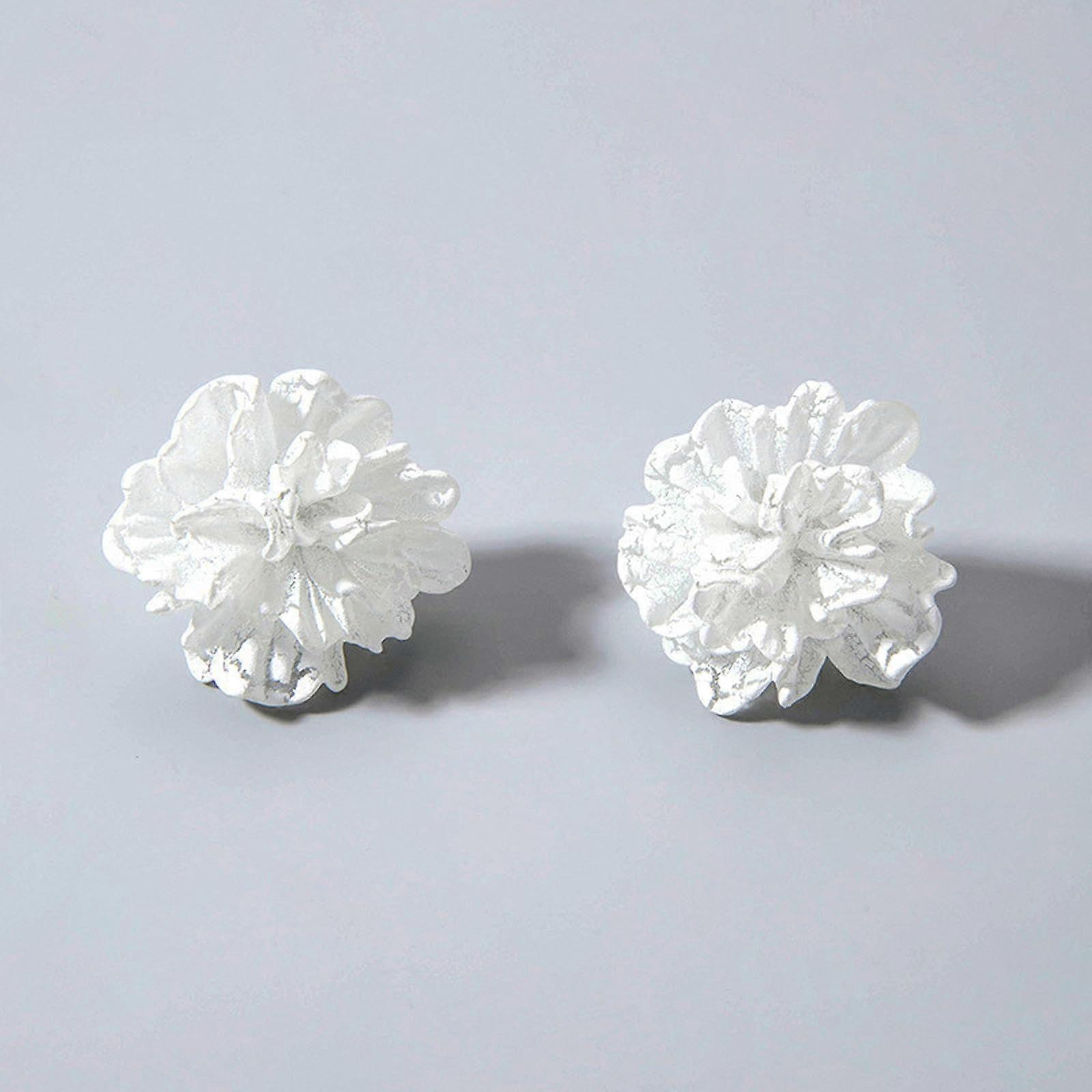 Three-Dimensional White Flower Pearl Earrings Model 24791, Oversized White Floral Pearl Jewelry, 3D Petal Design