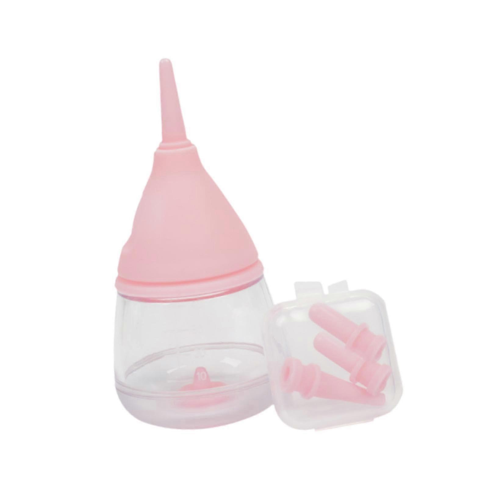 Kitten Feeding Bottle Set, Portable 35ml Pink Milk Bottle with Replaceable Nipples and Pet Feeder for Home and Travel