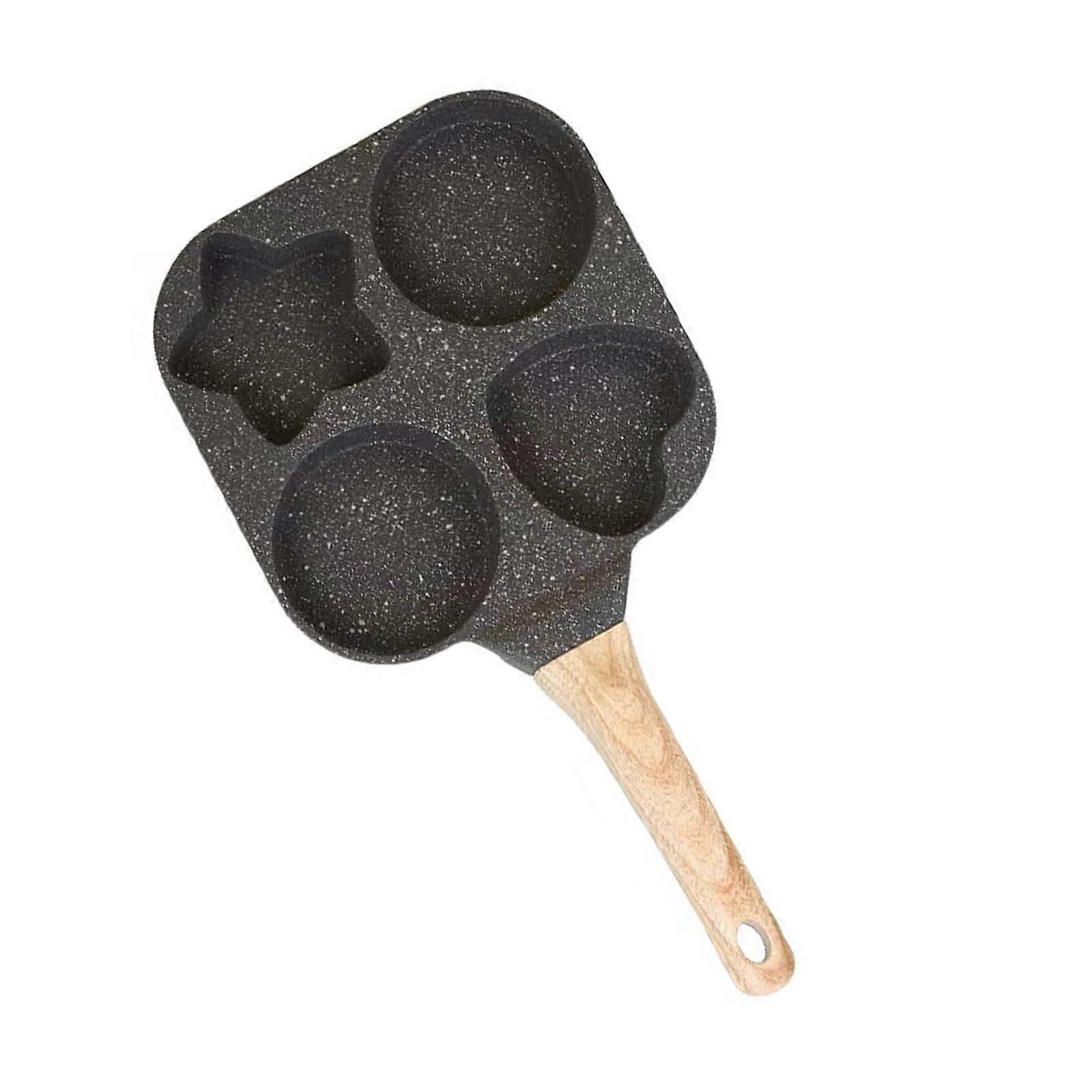 Omelette Pan with 4 Sections for Eggs and Burgers with Wood Handle Black