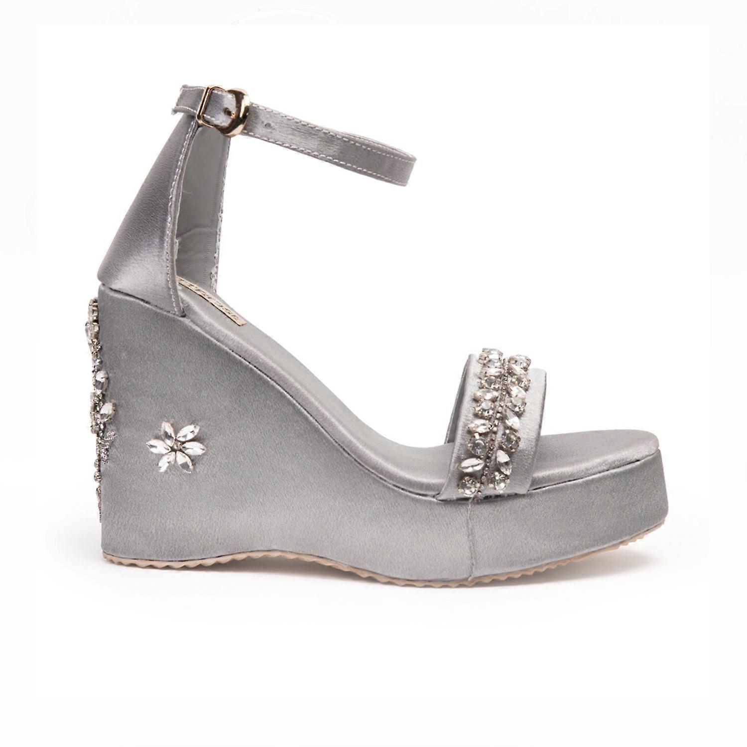 Delilah silver hand embellished luxury wedge shoe