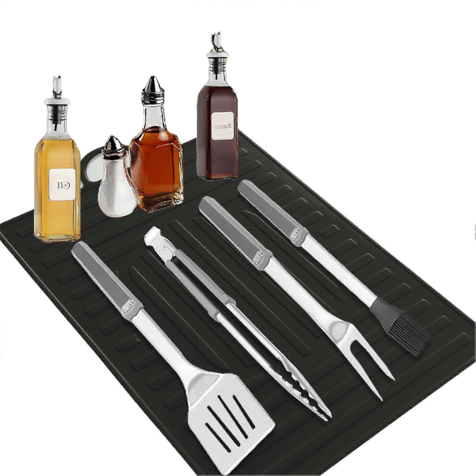 BBQ Grill Drip Mat – Washable Non-Slip Silicone Cooking Pad, Heat-Resistant Utensils Holder for Griddles and BBQ Tools