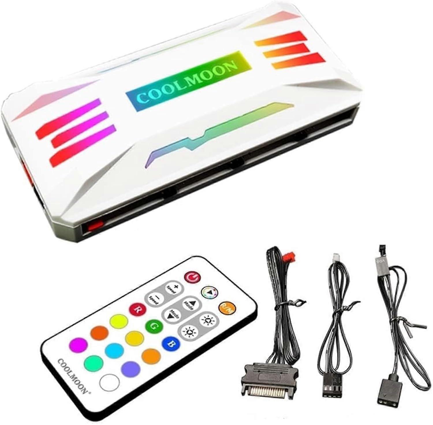 Pwm Fan Temperature Controller, RGB Computer Hub Light Adapter, Speed Regulation Wireless Remote 5V ARGB Sync Integrator White