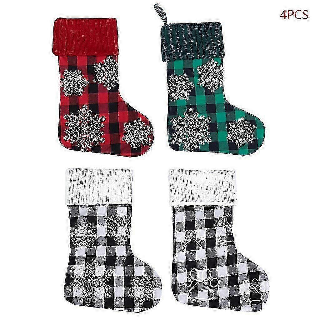 4pcs/set Christmas Stocking Footprint Snowflake Lattice Gift Candy ...