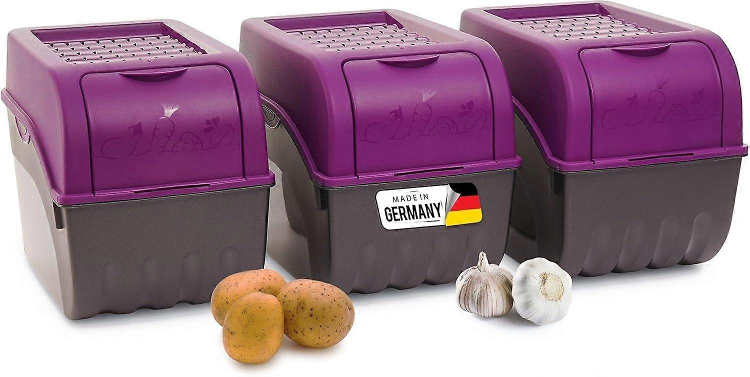 Kartoffel Aufbewahrungsbox | 3X groß 9L | LILA | Zwiebelbox | Gemüsebox stapelbar Kartoffelbox Zwiebel Aufbewahrung Kartoffelkorb Obstbehälter Kartoff
