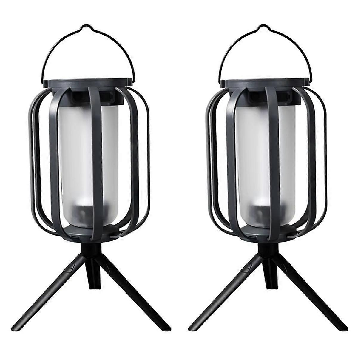 2PCS Solar Flameless Lantern Light with Base 4 Modes Adjustment Flickering Auto on/Off USB-C Solar