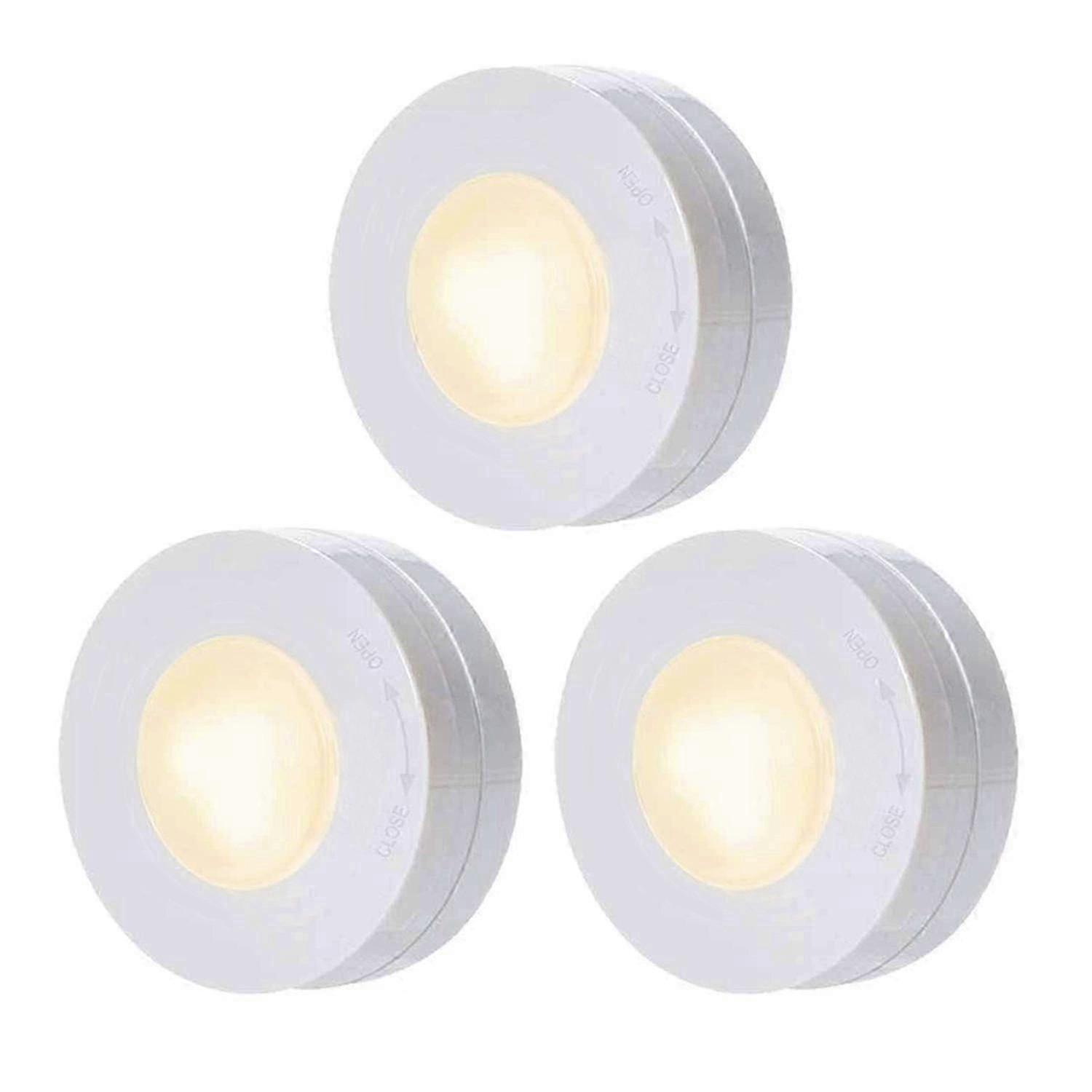 Dimmable LED Puck Lights 3pcs Wireless Remote Control for Cabinet Wardrobe Showcase