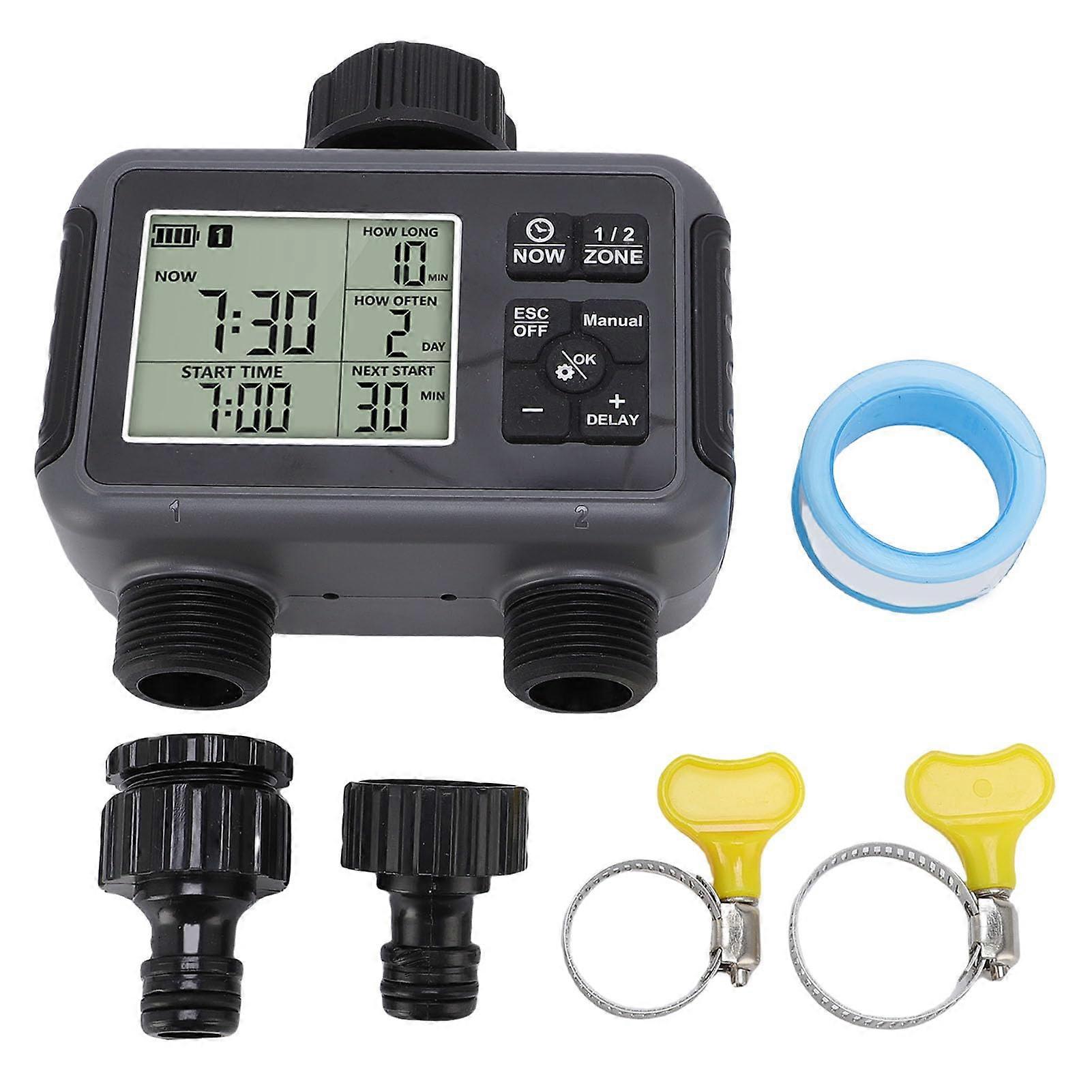 Sprinkler Timer 2Zone Automatic Irrigation With LCD Display Programmable Delay Time For Garden Hose Faucet Courtyard