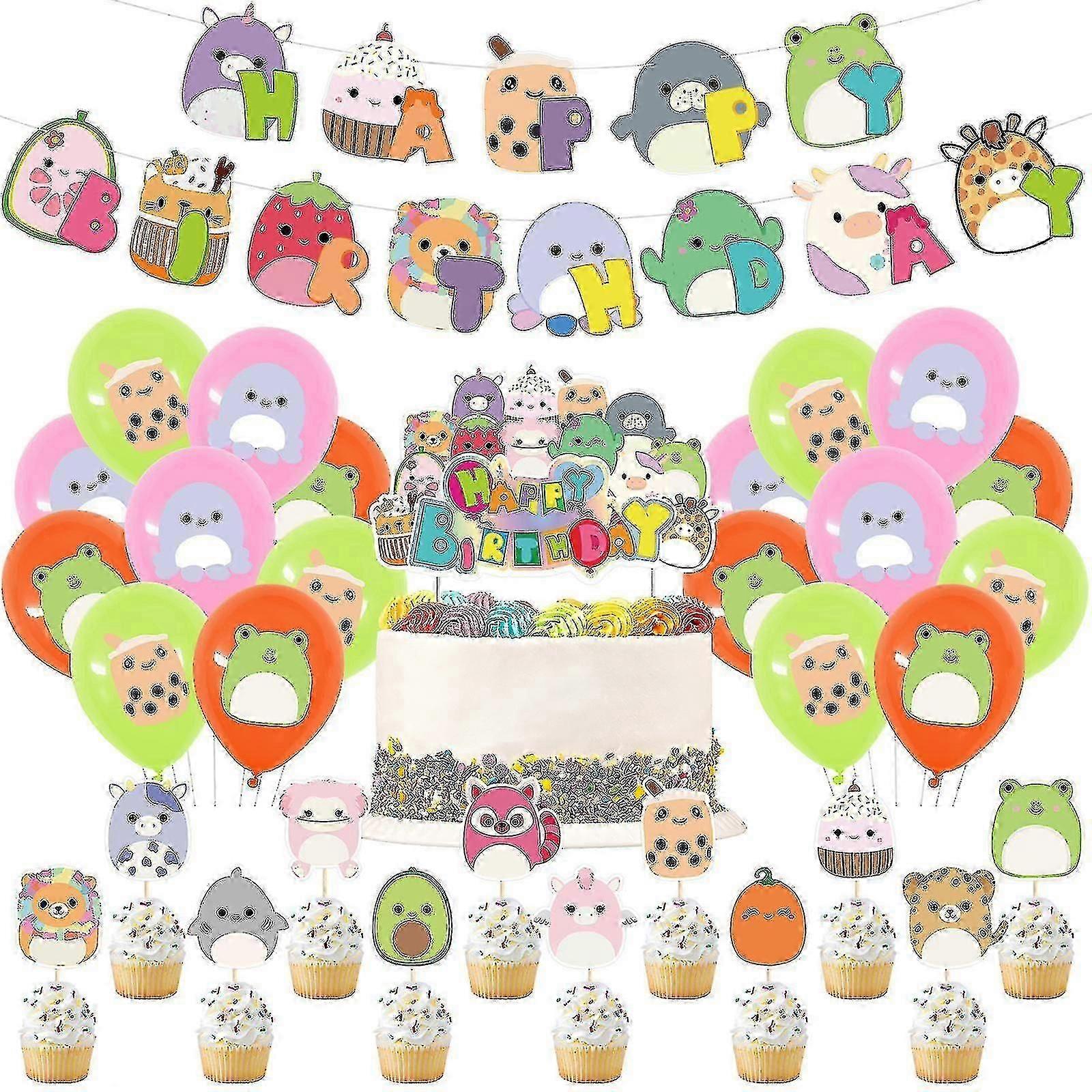 squishmallows-ilmapalloja ja juhlatarvikkeita syntymäpäiväjuhliin