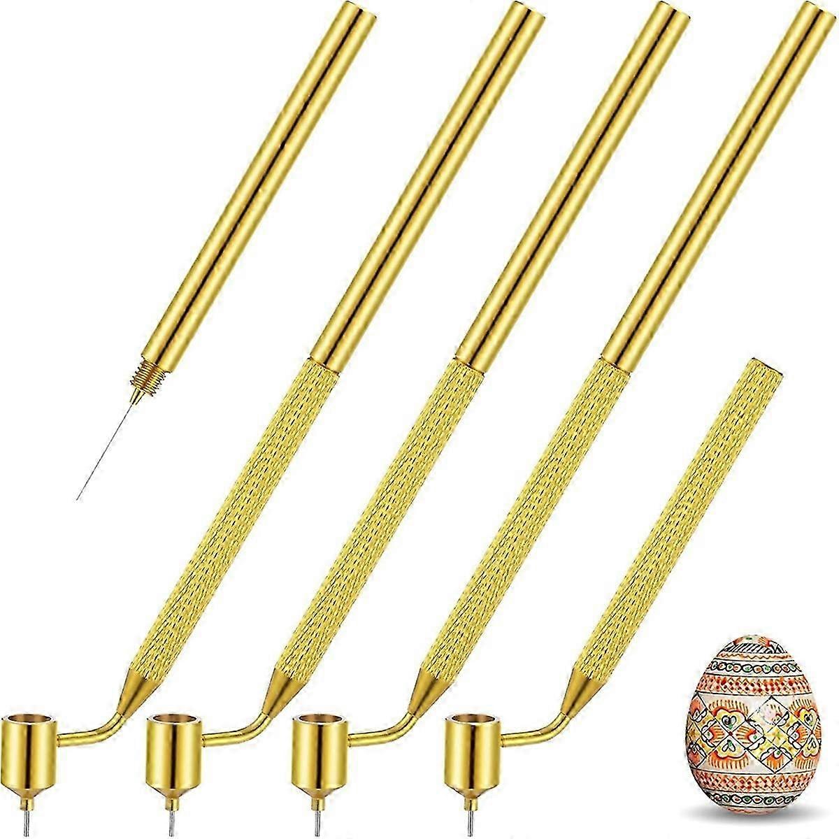 4 Pcs Pysanka Set Wax Drawing Pens for Egg 0.3 0.4 0.5 0.7 mm Medium Metal Hand Wax Pens for Pysank
