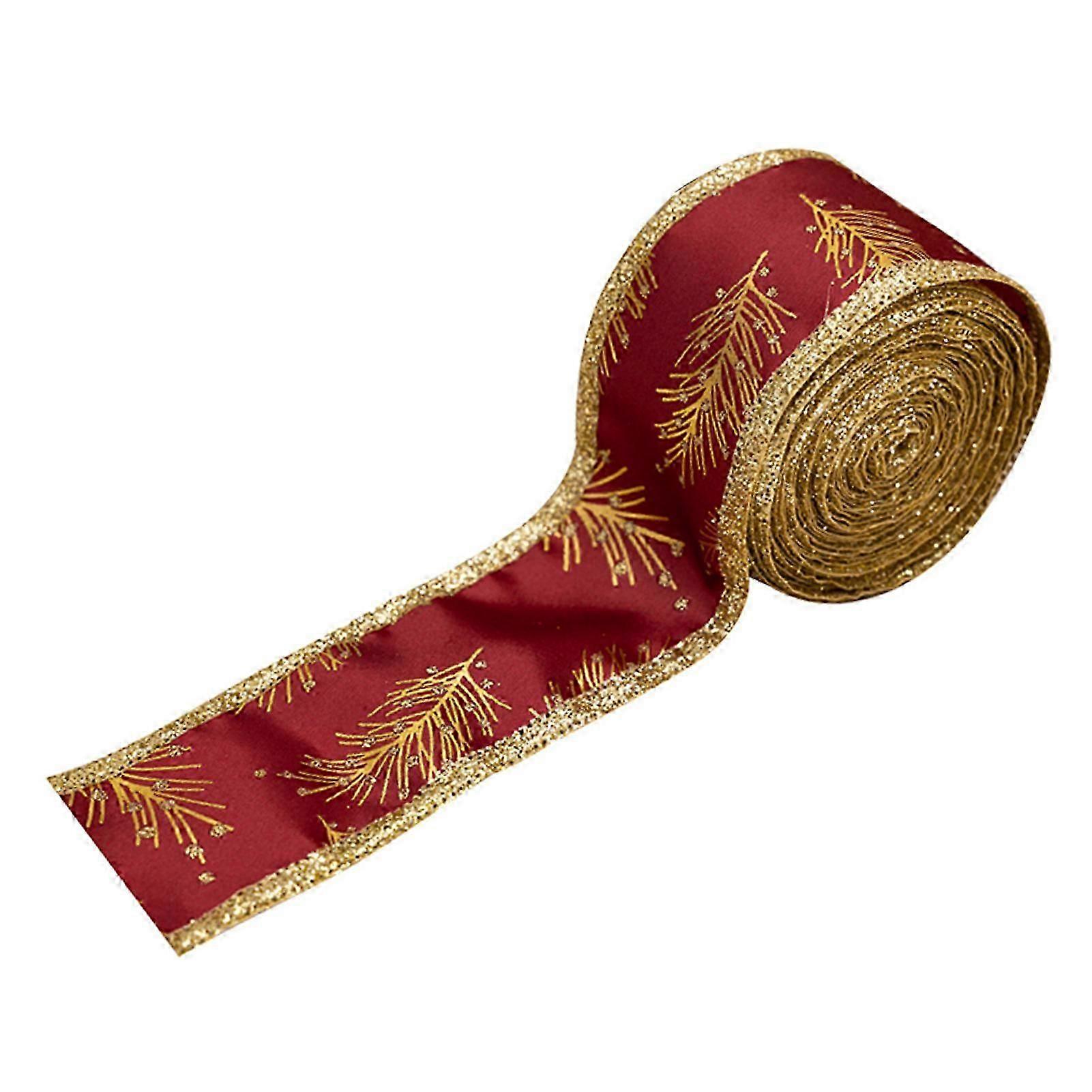 Wired Ribbons Delicate Gold Leaves Pattern Wired Ribbons for DIY Wreath