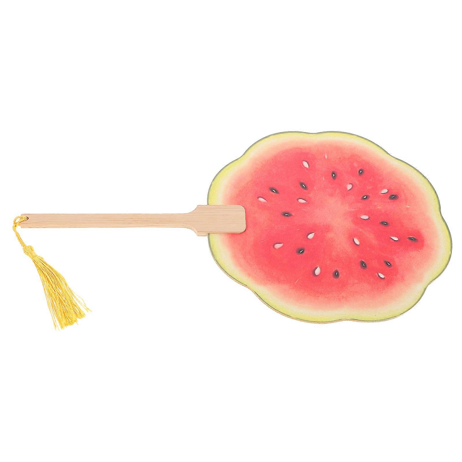 Red Watermelon Paddle Fan Portable Fan for Cooling 5Pcs with Bamboo Handle