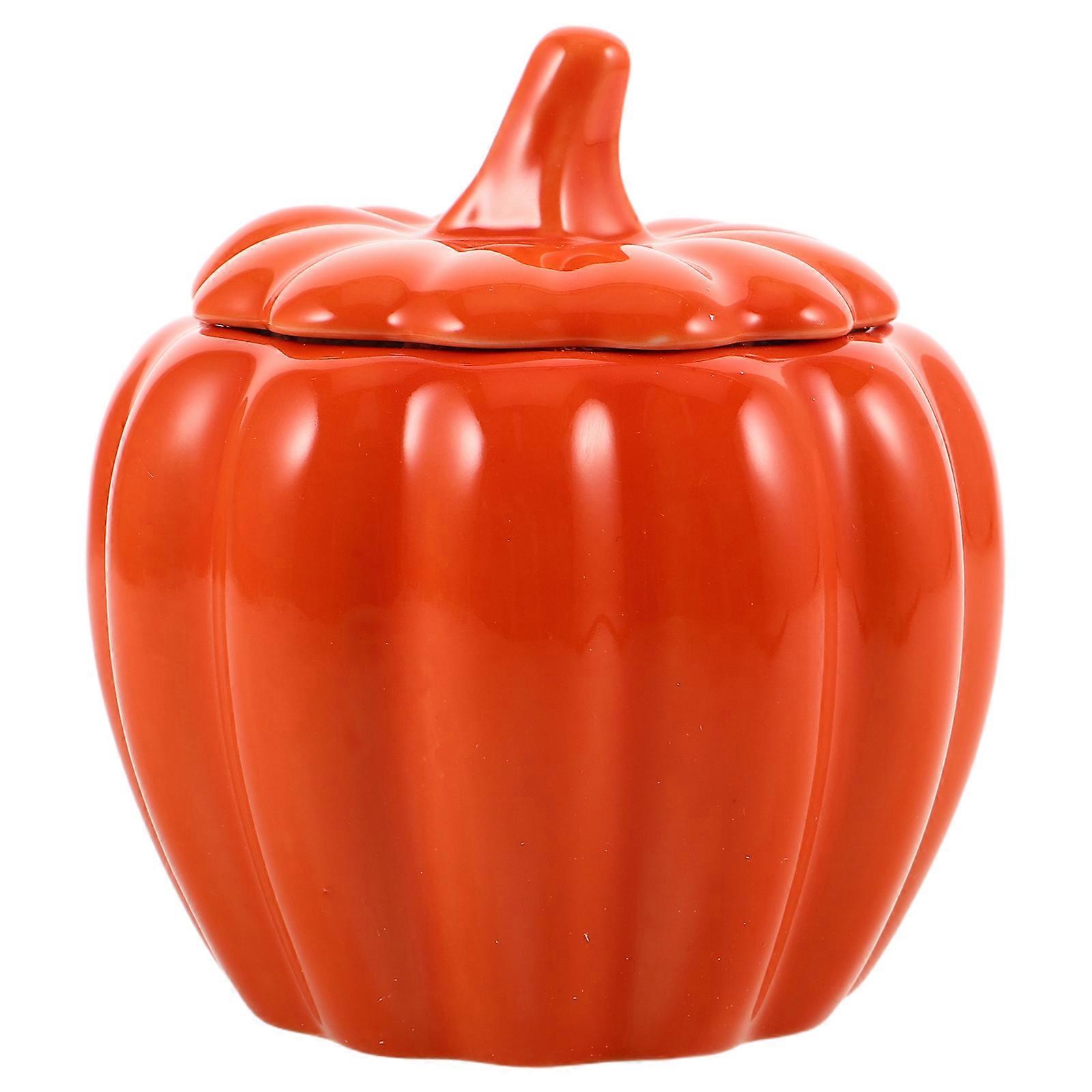 Orange Ceramic Storage Jar Pumpkin Canister for Airtight Use 4Pcs