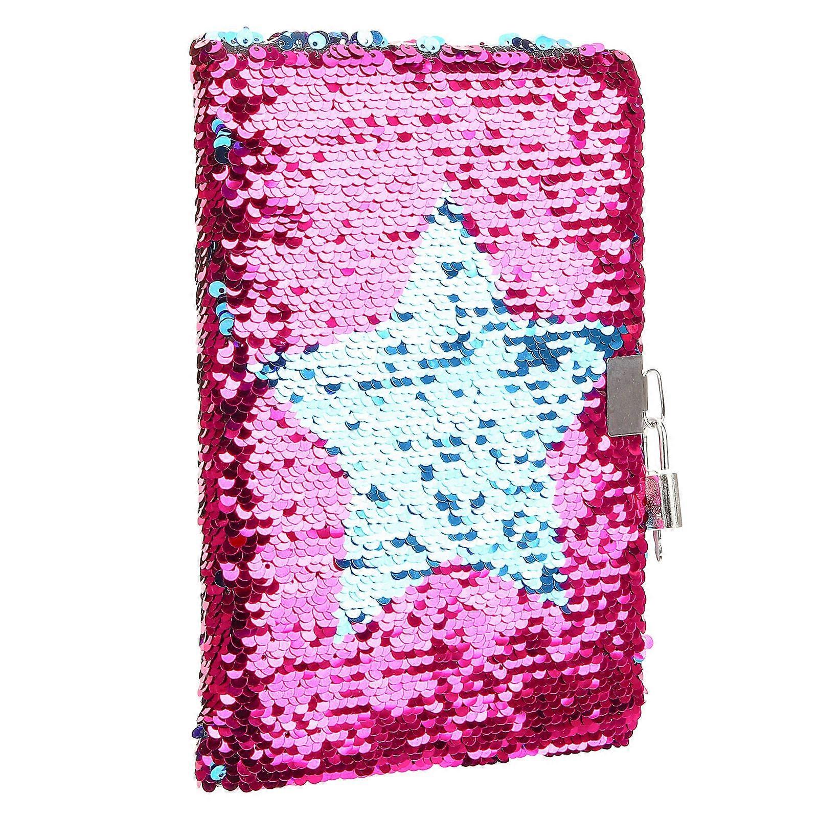 Reversible Sequin Journal Lockable Diary for Kids Friends Family Rosy Material with Lock 1Pcs