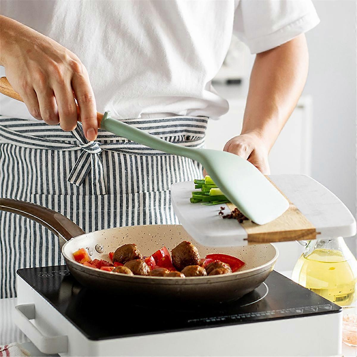 5pcs Silicone Kitchen Utensils Set with Wooden Handle