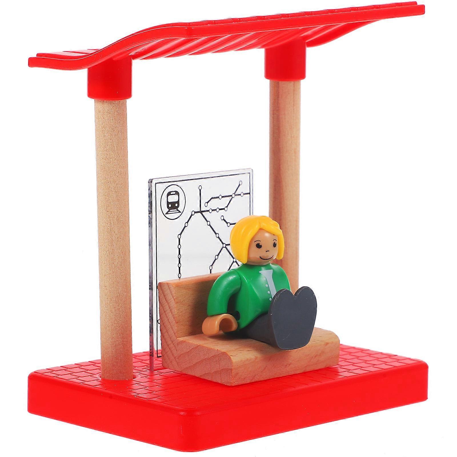 Wooden Railway Station Platform Toy for Kids 2Sets Pretend Play Model