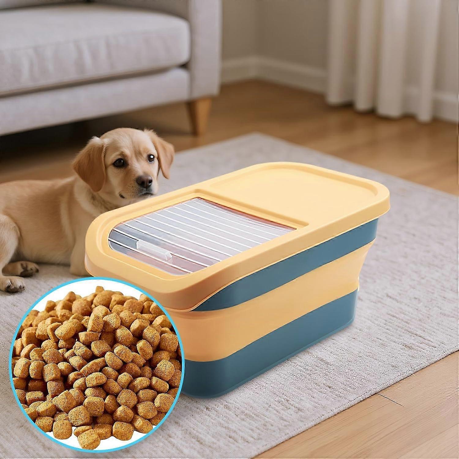 Dog Food Storage Container - Foldable Pet Food Bin With Hinged Lid And Wheels For 12-15 Kg Dry Feed Storage