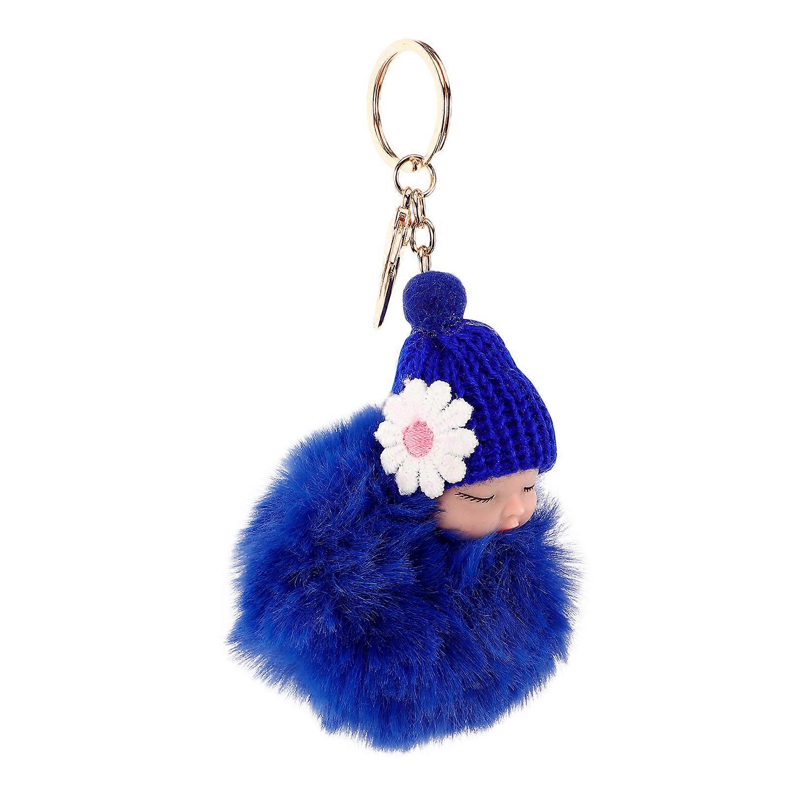 Plush Pom Key Chain Baby Doll Sleep Pendant with 2Pcs for Use