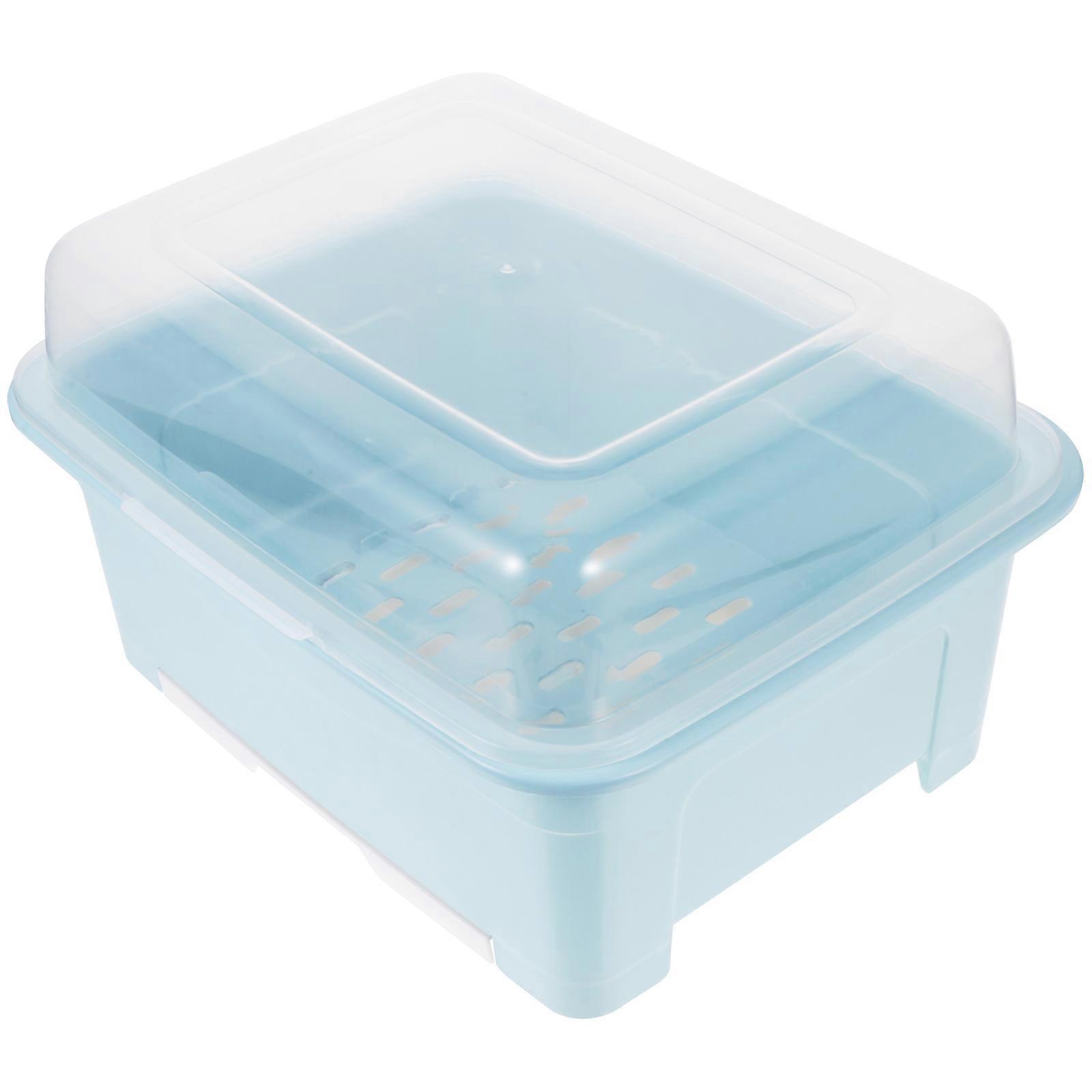 Cutlery Organizer Tableware Drainer Box Home Kitchen Rectangular Transparent Cover 1Pack