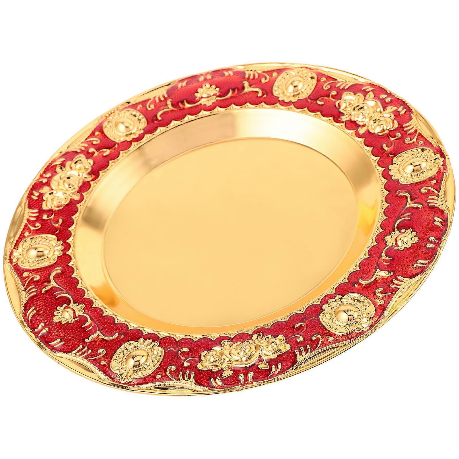 Red Metal Serving Tray Round Tray for Serving Snacks 2Pcs