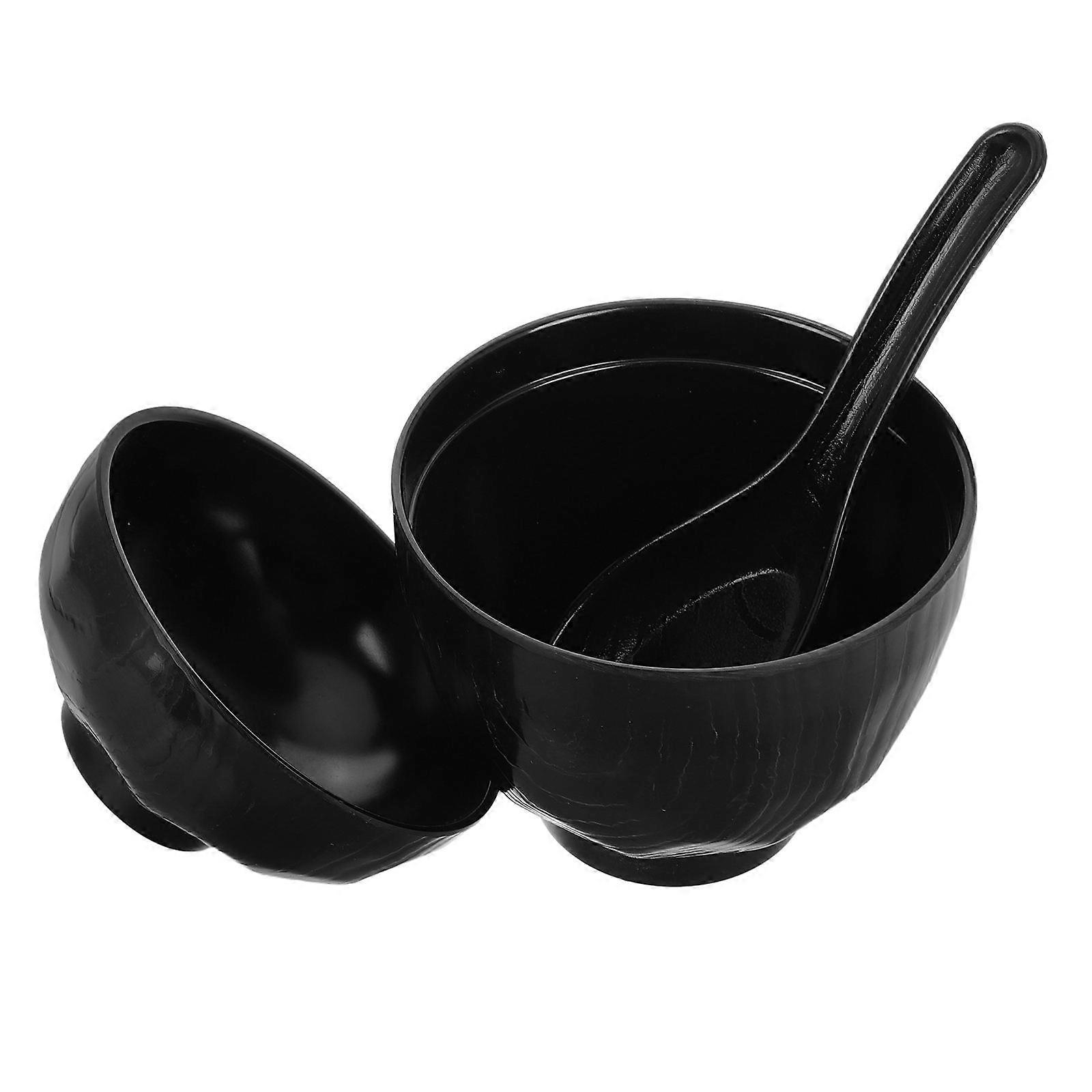 Reusable Rice Bowls Miso Soup Bowl with Lid and Spoon 3Pcs for Restaurant
