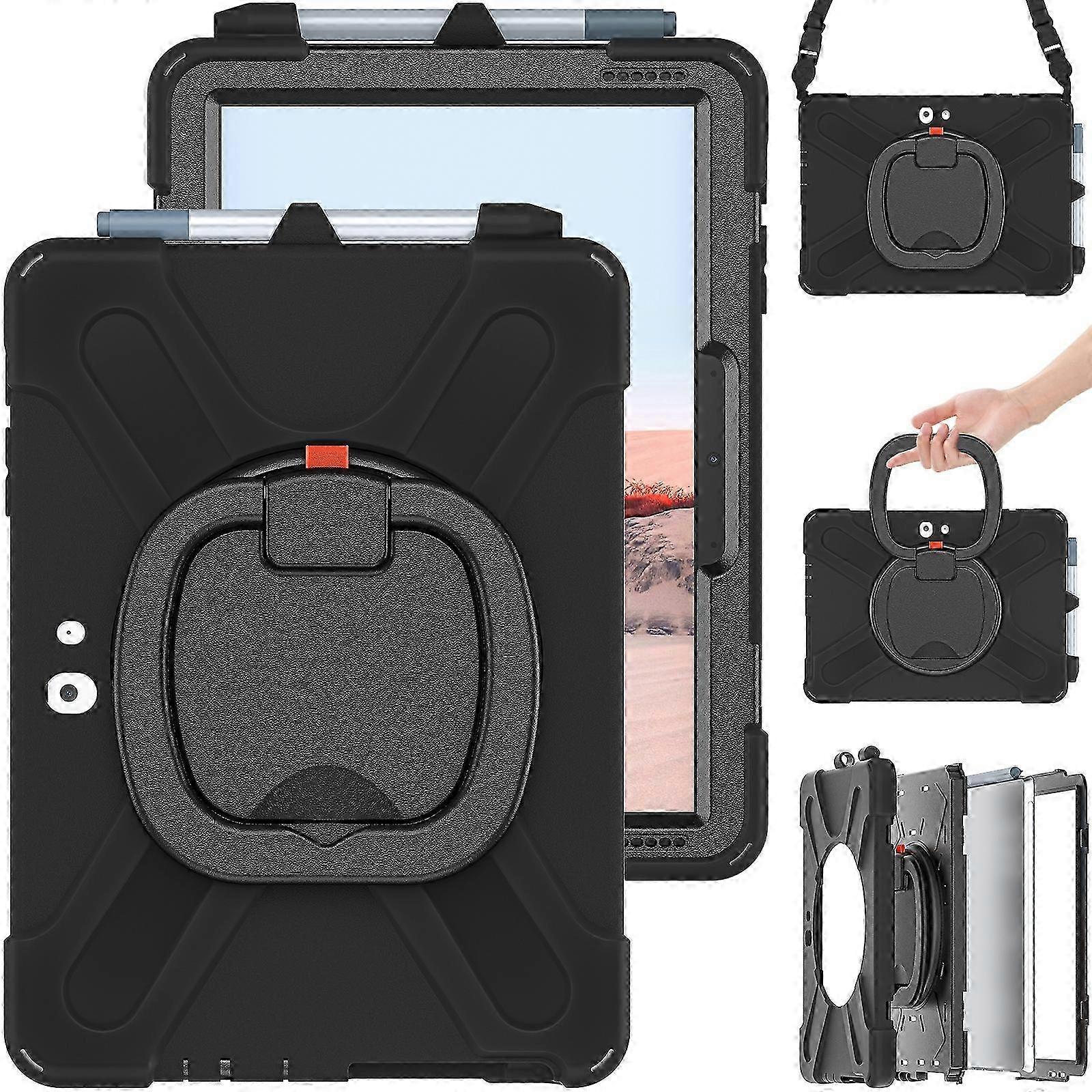 Étui de protection en silicone et PC pour Microsoft Surface Go 4/3/2/1 avec support et bandoulière (noir) 2025