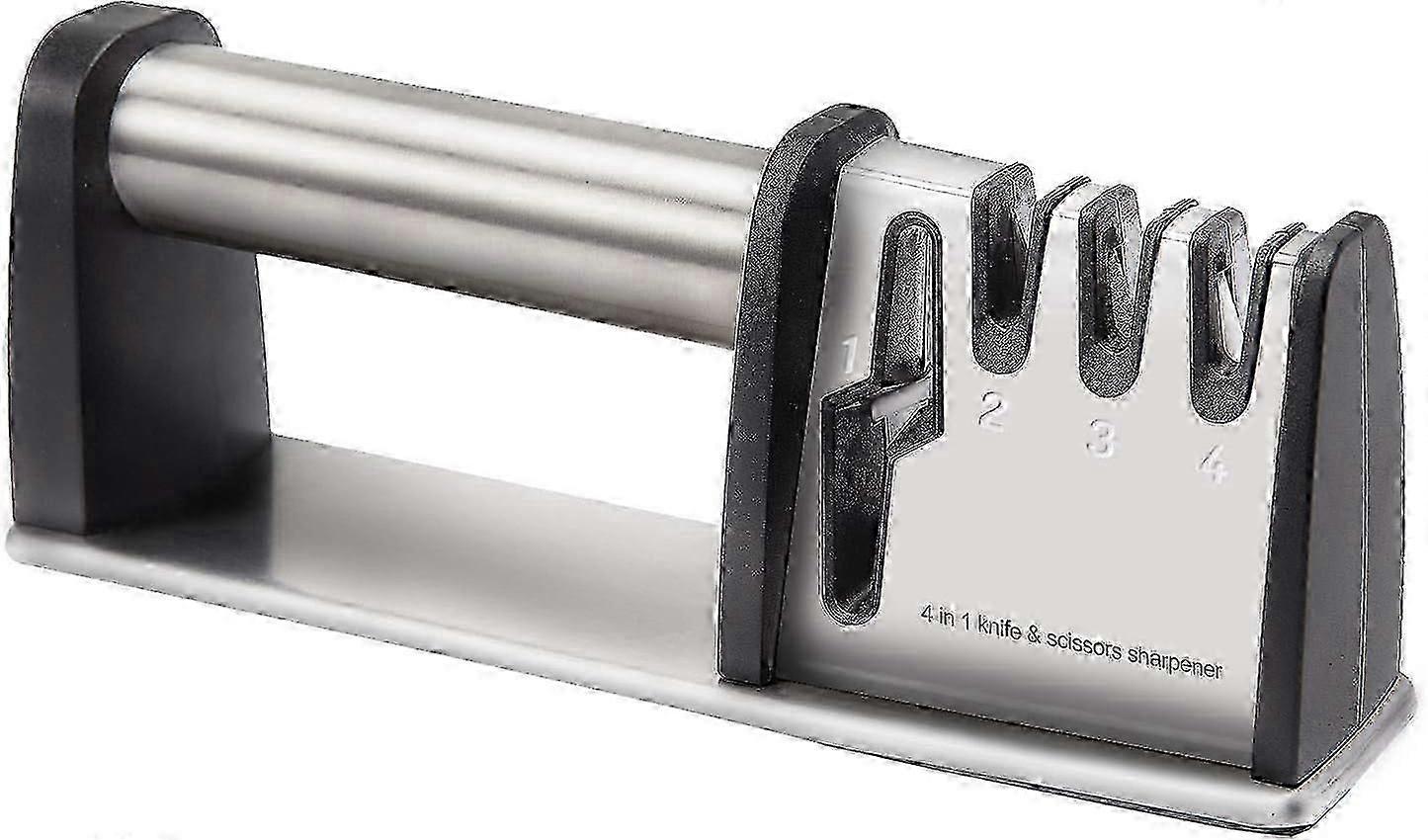 Professional 4-in-1 Manual Knife Sharpener with Non-Slip Base for Kitchen Knives and Scissors