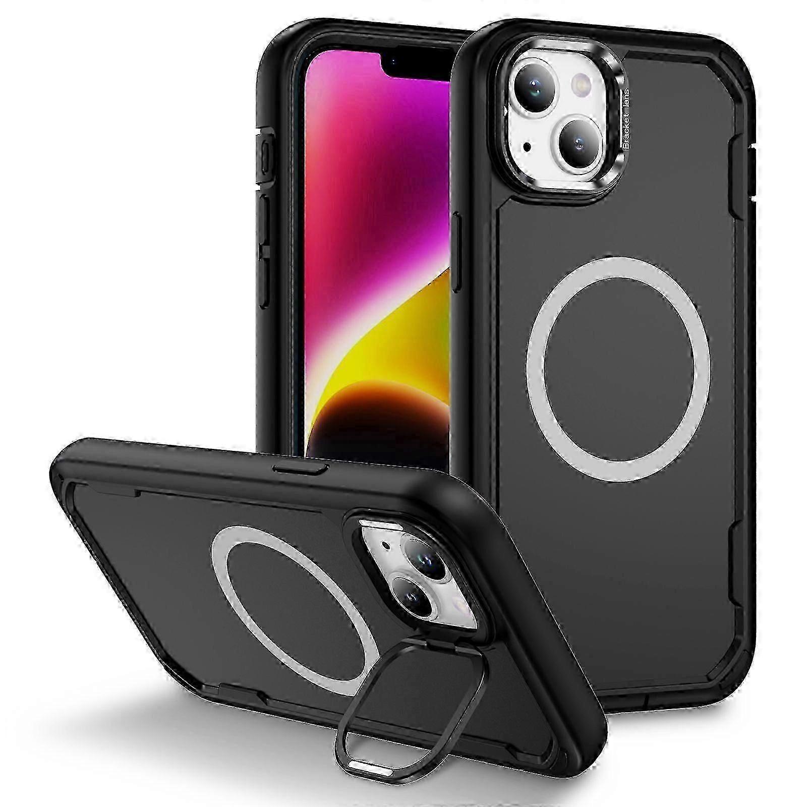 For iPhone 14/ 13 Case Compatible with MagSafe Lens Frame Kickstand TPU + PC Shockproof Phone Cover