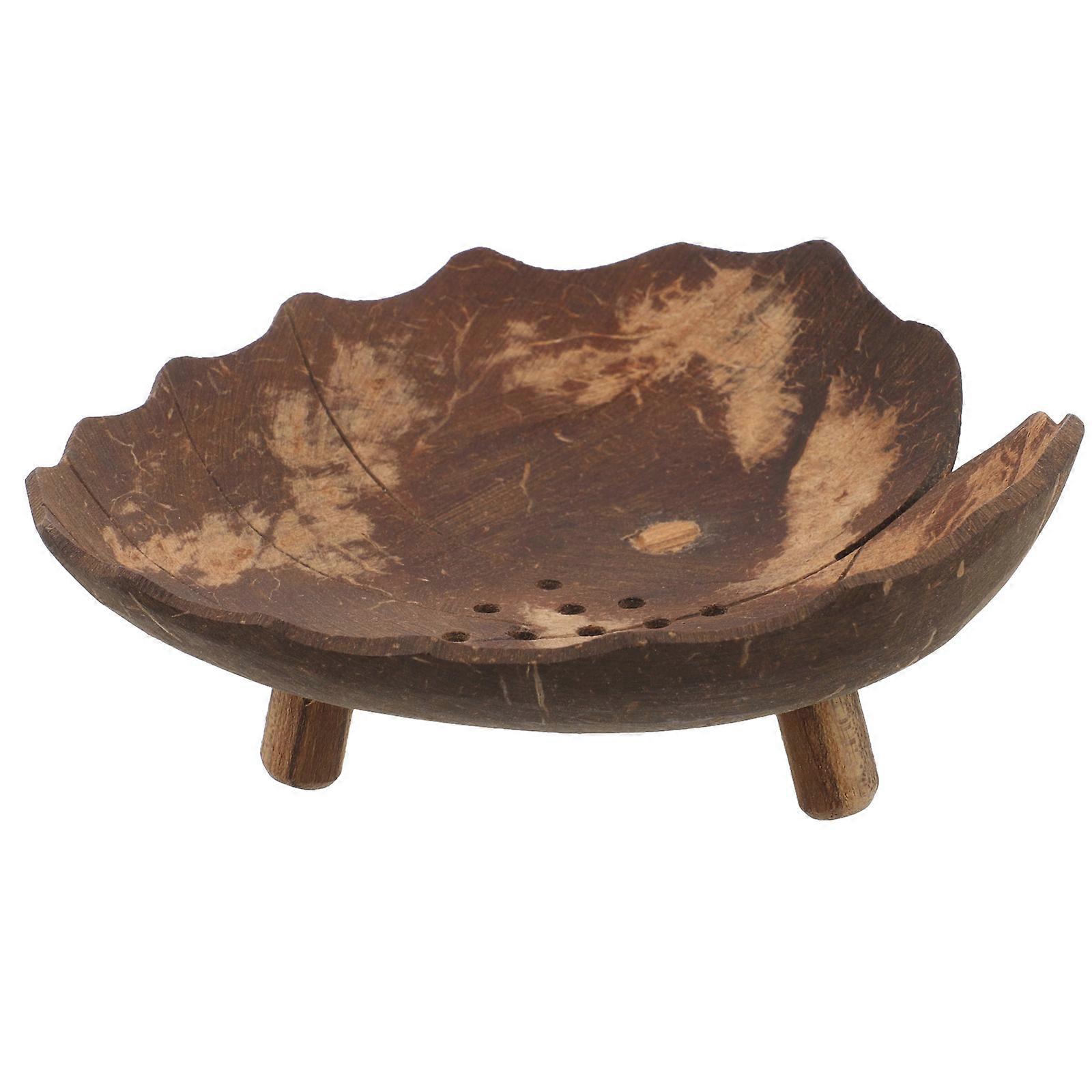 Light Brown Soap Holder for Bathroom Draining 4Pcs Coconut Shell Tray
