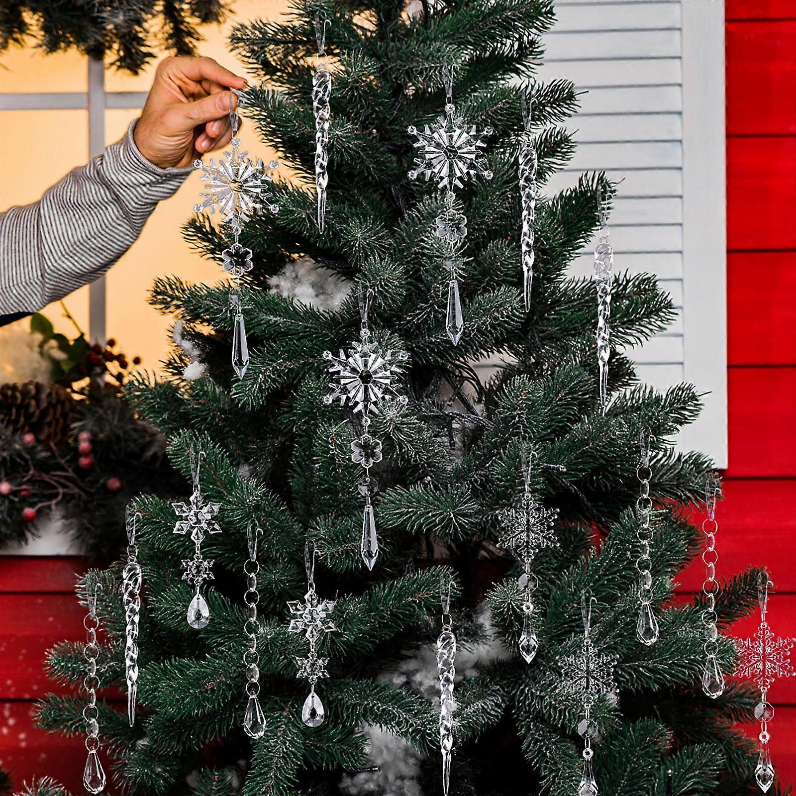 Christmas Ornaments Snowflakes Decorations Clear Acrylic Hanging Icicles with Silver Cords for Xmas Tree