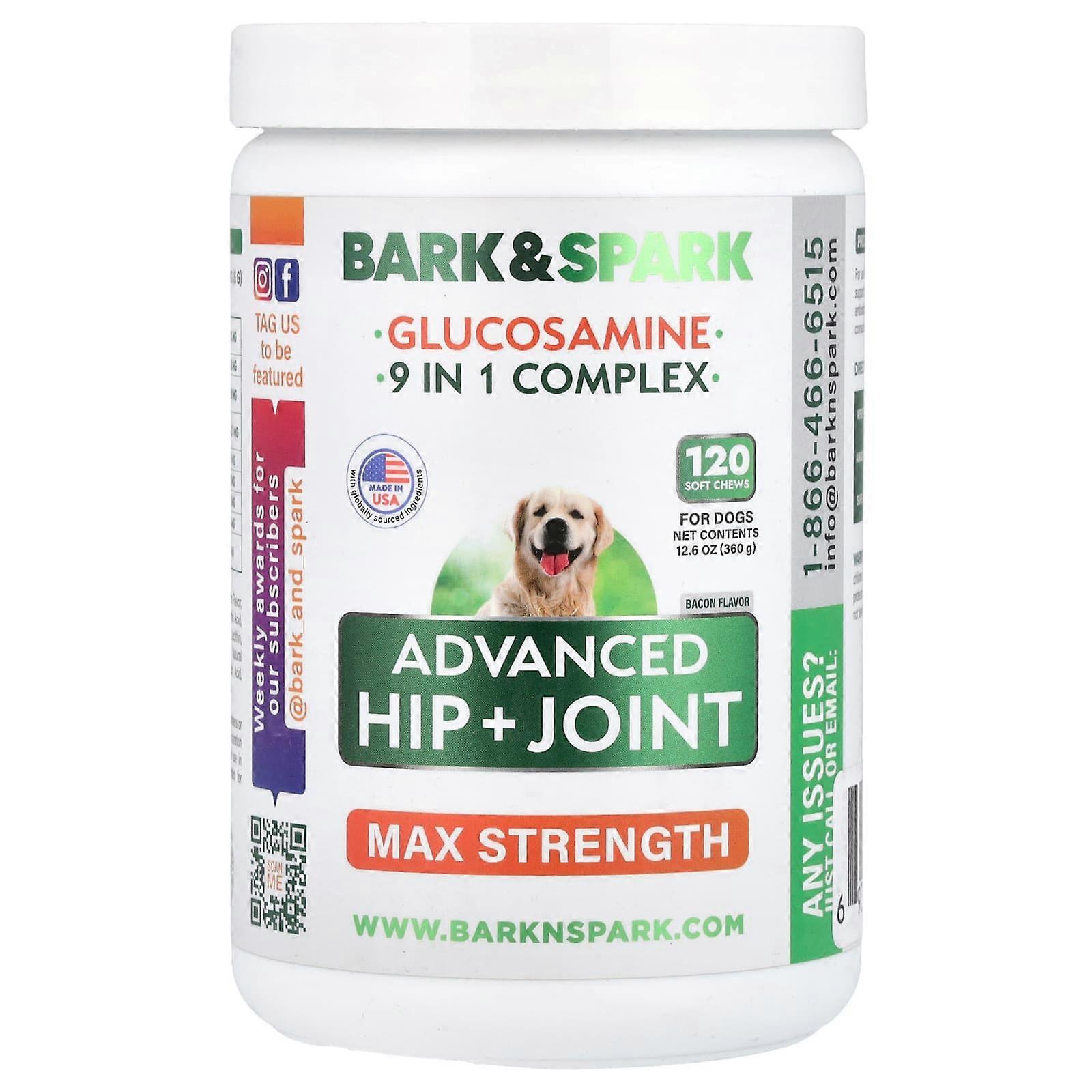 Glucosamine, Advanced Hip + Joint, Max Strength, For Dogs, Bacon, 120 Soft Chews
