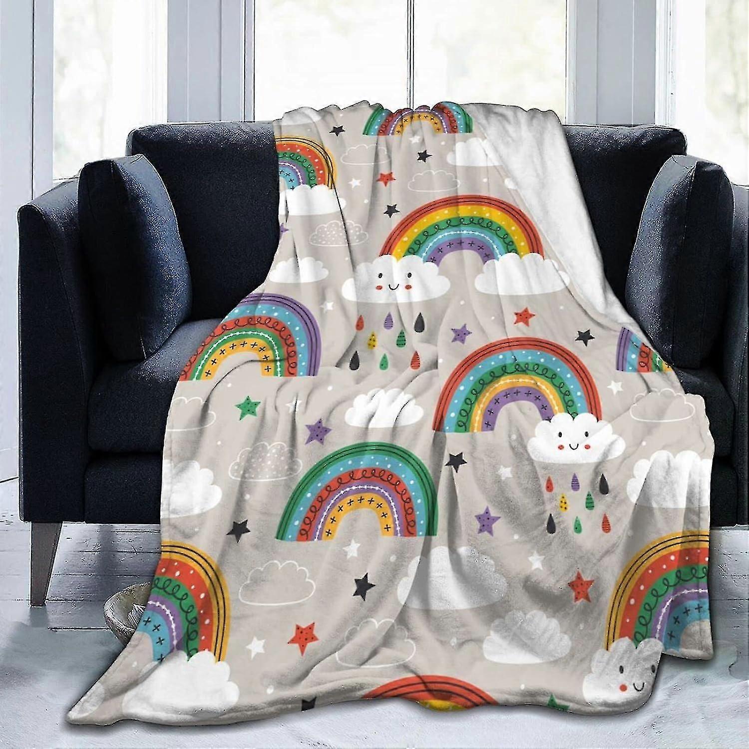 Blanket Cute Rainbow Cloud Fleece Blanket Ultra Soft Throw Blankets Lightweight Plush Flannel Throws For Sofa Couch