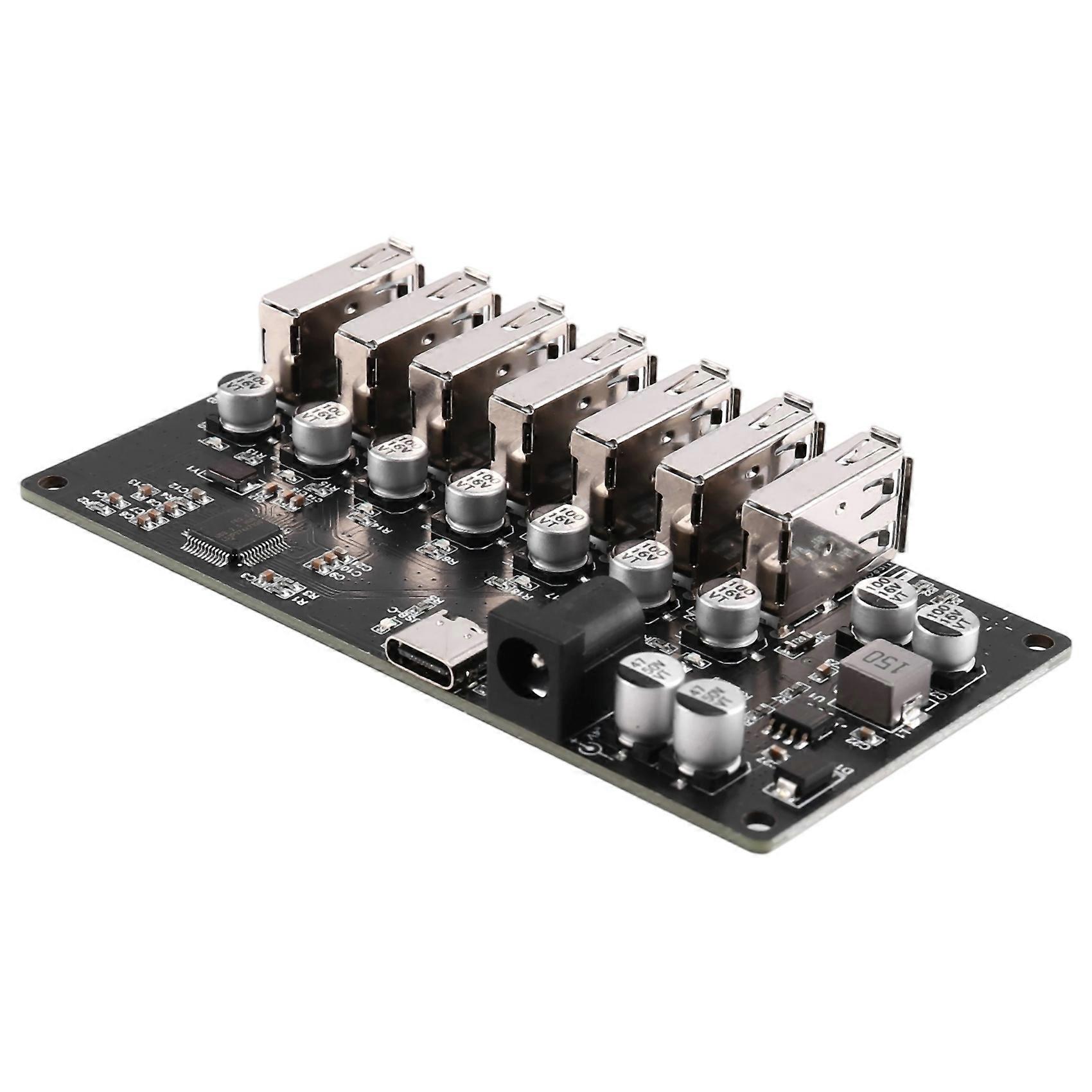 USB2.0 HUB Splitter 1-to-7 Ports USB2.0 HUB One-to-Seven HUB Module with Power Port Supply 9-24V Plug and Play Black