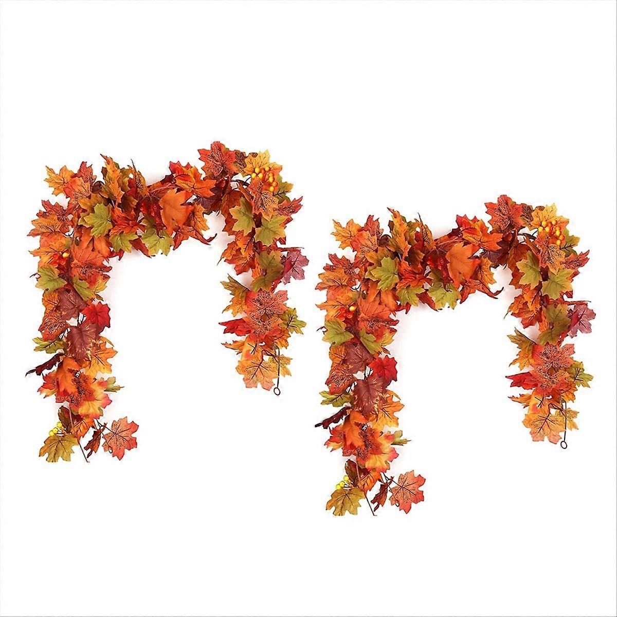 Thanksgiving Garlands 2PCS Artificial Fall Garland Maple Leaves