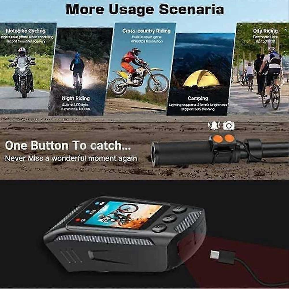 4K 60FPS Multifunctional Cycling Camera Rainproof 2.0 Inch IPS Screen WiFi Connection with LED Flas