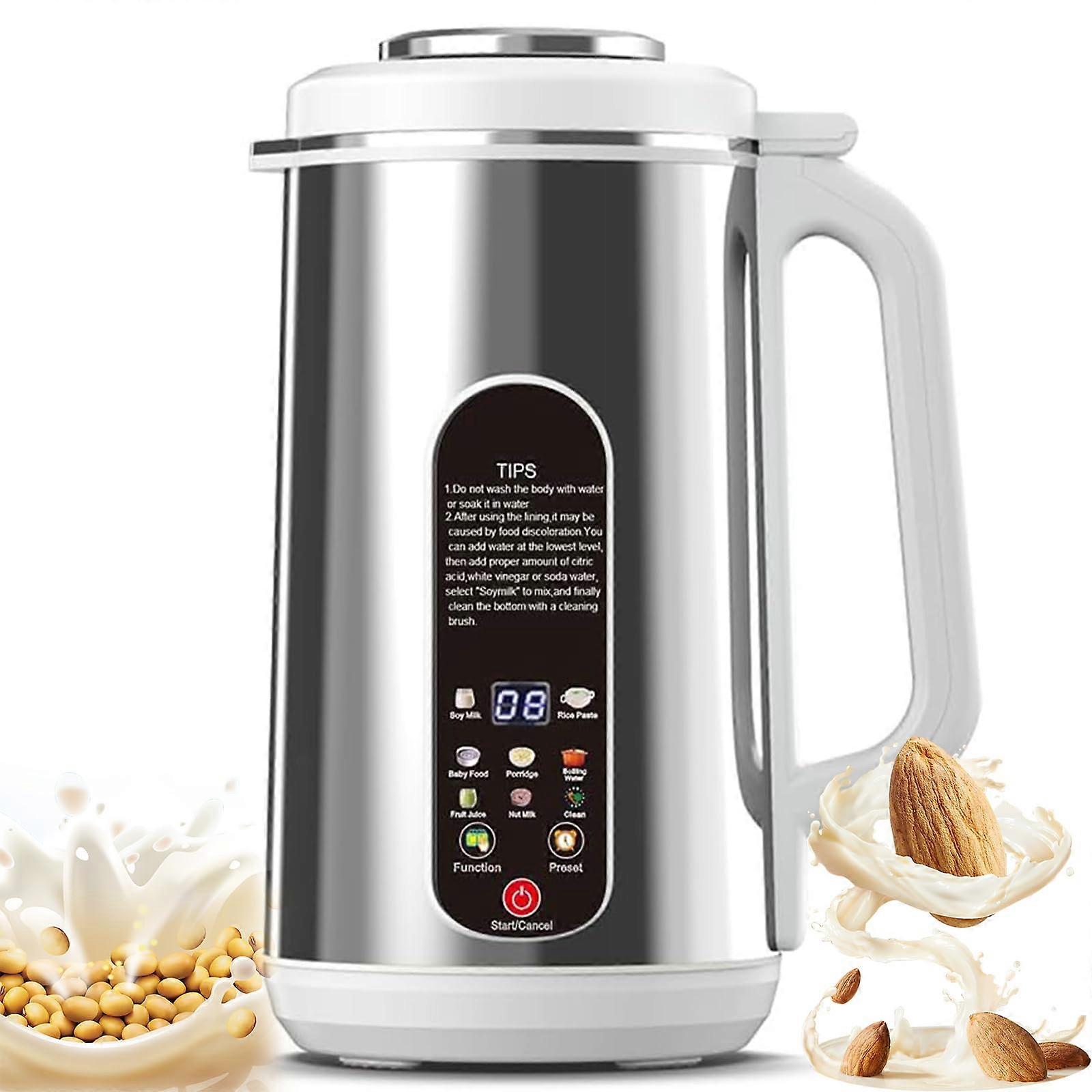Nötmjölksmaskin 1,2 l kapacitet, 12 blad, 24 timmars timer, automatisk rengöring, LED-display, mandel, havre, cashewnötter, kokosnöt, växtbaserad mjölk