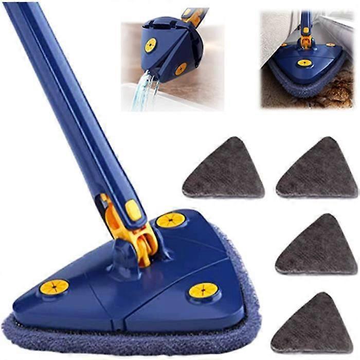 360 Rotating Triangle Telescopic Mop with Automatic Water Removal Function, Cleaning Tool, + 4 Wipes