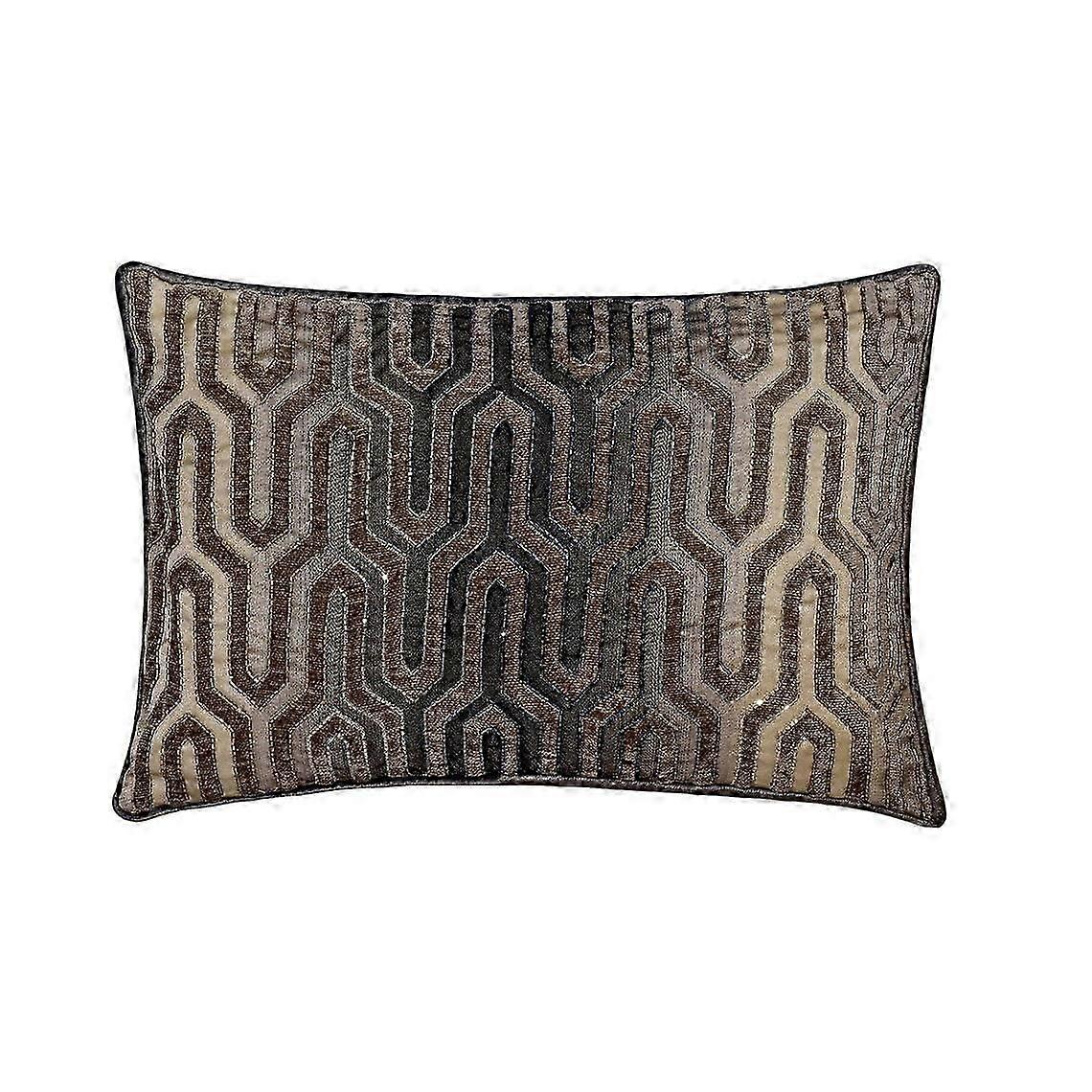 Grey Velvet Lumbar Pillow Cover 12x20in Beaded Ombre Geometric Style