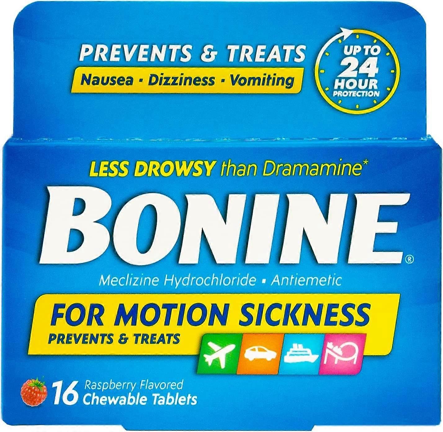 Bonine Chewable Tablets For Motion Sickness, Raspberry, 16 Ea