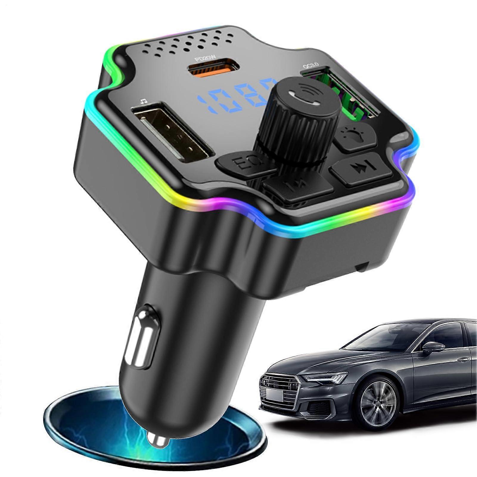 Car FM Transmitter Wireless Bluetooth Adapter with Fast USB Charging for Hands Calls and Music