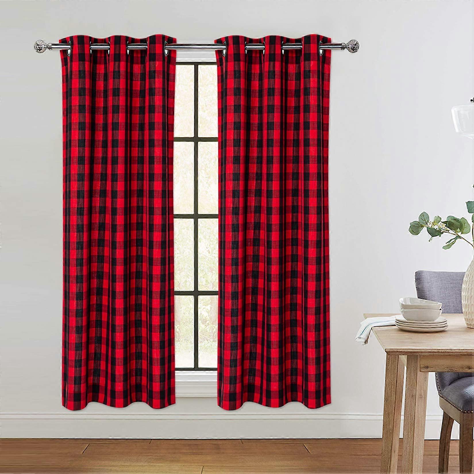 Rideaux à œillets à carreaux Buffalo noir et blanc, 94 x 137 cm, 2 panneaux, pour cuisine, salon, chambre, style campagnard.