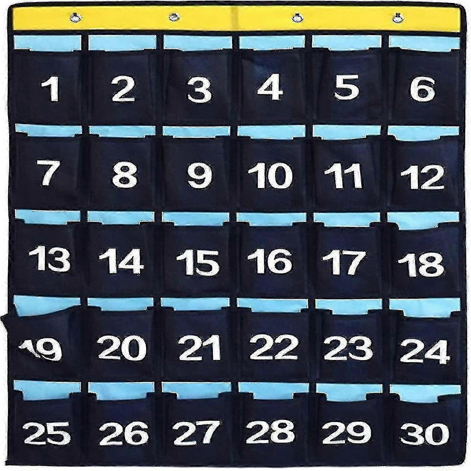 Numbered Pocket Chart Over Door Hanging Classroom Organizer For Cell Phones Calculators Holders Blue